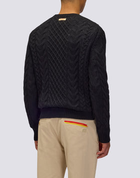 MEN'S CREW NECK SWEATER WITH CABLES IN MERINO WOOL AND CASHMERE