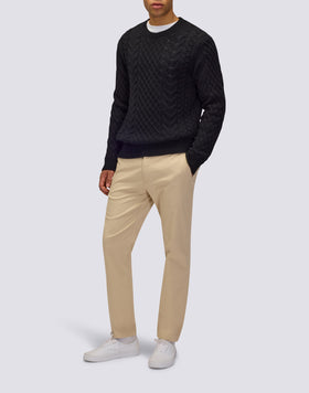 MEN'S CREW NECK SWEATER WITH CABLES IN MERINO WOOL AND CASHMERE