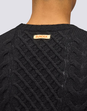MEN'S CREW NECK SWEATER WITH CABLES IN MERINO WOOL AND CASHMERE