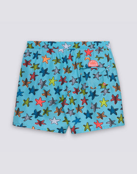MEN'S MID-LENGTH SWIMSHORTS WITH ELASTIC WAIST AND HAPPY STAR PRINT IN REPREVE® RECYCLED POLYESTER
