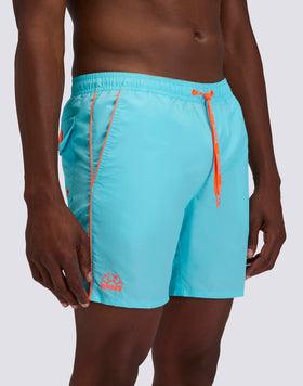 MEN’S MEDIUM-LENGTH SWIM SHORTS ELASTICATED WAISTBAND WITH PIPING