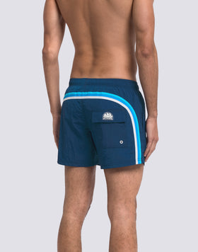 SHORT CRINKLED SWIM SHORTS WITH AN ELASTICATED WAISTBAND