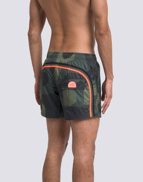 MEN'S SHORT SWIMSUIT WITH ELASTIC WAIST, CAMOU PRINT, RIP-STOP FABRIC