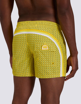 MEN'S SHORT SWIMSHORTS WITH ELASTIC WAIST IN REPREVE® RECYCLED POLYESTER WITH FRUIT FIESTA PRINT