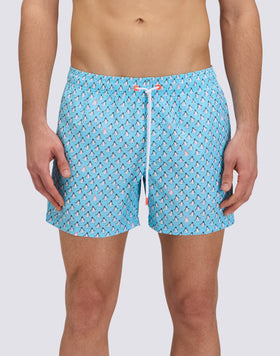 COSTUME DA BAGNO UOMO CORTO VITA ELASTICATA POLIESTERE RICICLATO REPREVE® CON STAMPA PALMINE