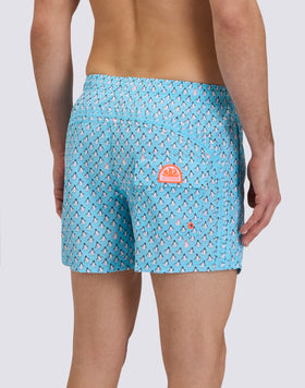 COSTUME DA BAGNO UOMO CORTO VITA ELASTICATA POLIESTERE RICICLATO REPREVE® CON STAMPA PALMINE