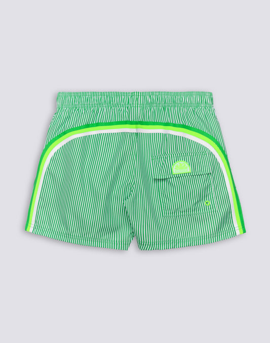 COSTUME DA BAGNO UOMO CORTO VITA ELASTICATA POLIESTERE RICICLATO REPREVE® CON STAMPA A RIGHE JUICY STRIPES CON RICAMO FRUTTA