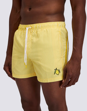 COSTUME DA BAGNO UOMO CORTO VITA ELASTICATA POLIESTERE RICICLATO REPREVE® CON STAMPA A RIGHE JUICY CON RICAMO FRUTTA
