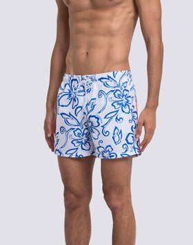 MEN'S SHORT SWIMSUIT WITH ELASTIC WAIST AND ARCHIVE HIBISCUS PRINT SK23