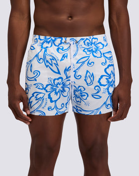 MAILLOT DE BAIN COURT POUR HOMME AVEC TAILLE ÉLASTIQUE ET IMPRIMÉ HIBISCUS D'ARCHIVES SK23