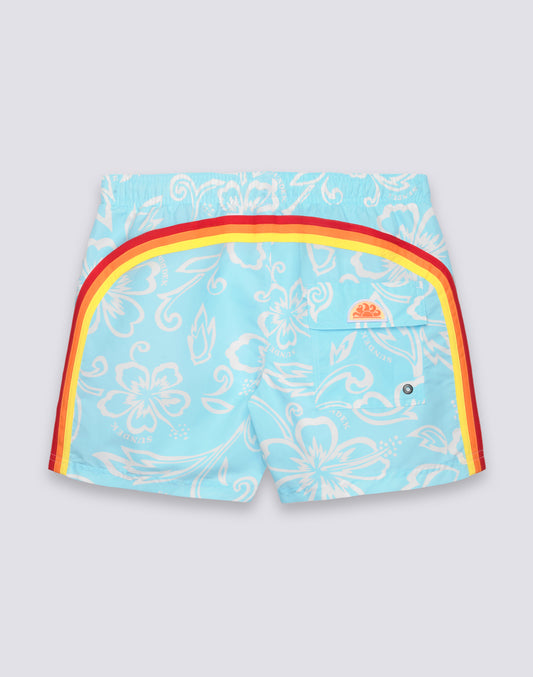 MEN'S SHORT SWIMSUIT WITH ELASTIC WAIST AND ARCHIVE HIBISCUS PRINT SK23