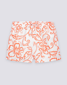 MEN'S SHORT SWIMSUIT WITH ELASTIC WAIST AND ARCHIVE HIBISCUS PRINT SK23