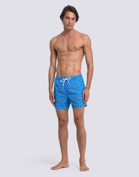 MEN'S SHORT SWIMSUIT WITH ELASTIC WAIST AND PALMAS PRINT IN RECYCLED POLY