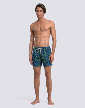 MEN'S SHORT SWIMSUIT WITH ELASTIC WAIST AND FISHAZ PRINT IN RECYCLED POLY