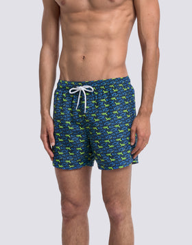 MEN'S SHORT SWIMSUIT WITH ELASTIC WAIST AND FISHAZ PRINT IN RECYCLED POLY