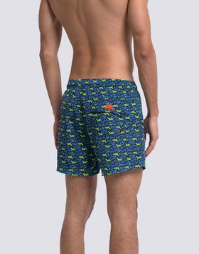 MEN'S SHORT SWIMSUIT WITH ELASTIC WAIST AND FISHAZ PRINT IN RECYCLED POLY