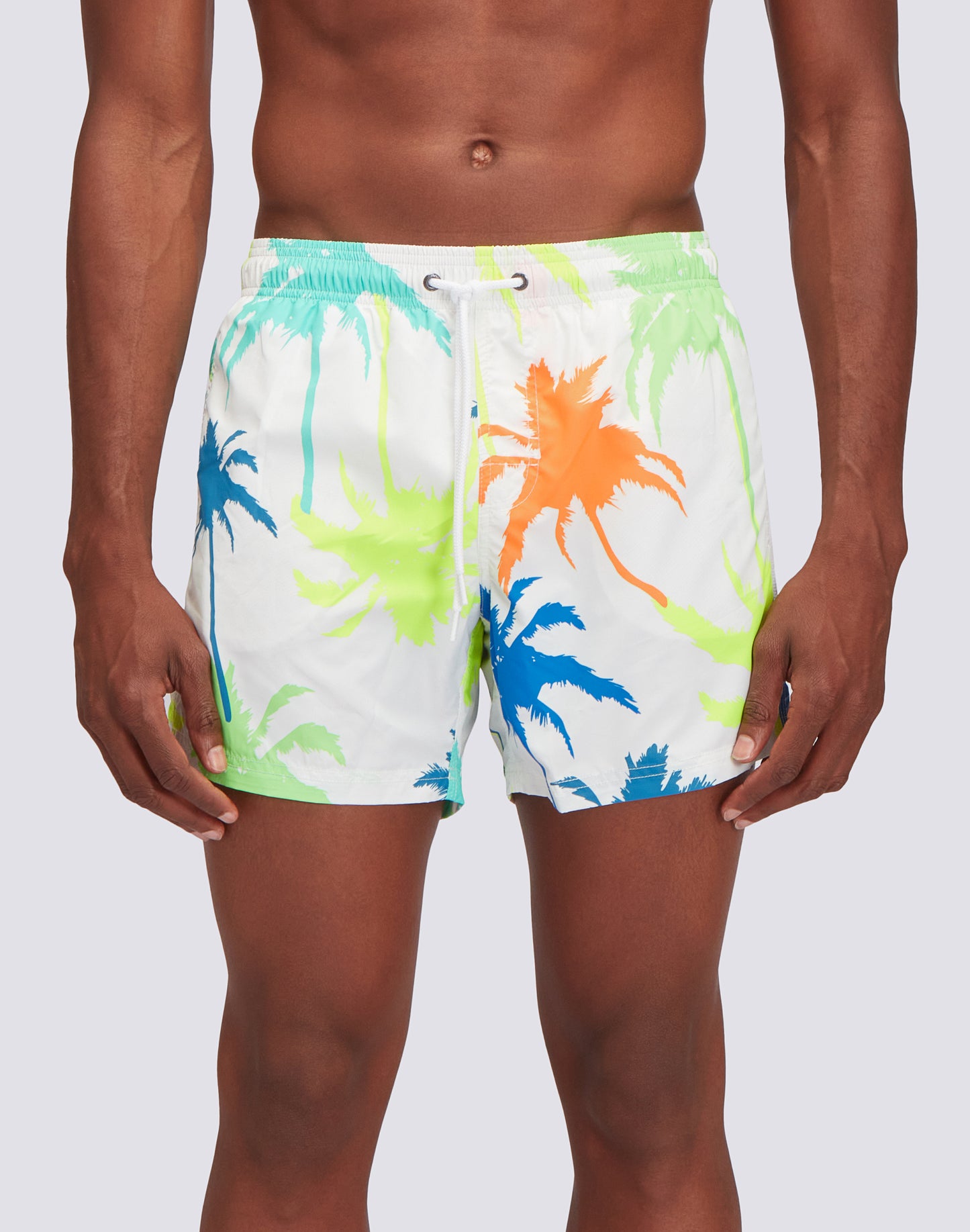 RECYCLED POLY SHORT SWIMSHORTS WITH ELASTIC WAIST MULTIPALM PRINT