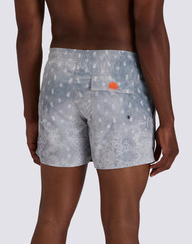 MEN'S SHORT SWIMSUIT WITH ELASTIC WAIST PAISLEY BANDANA PRINT IN RECYCLED POLY