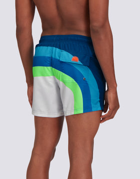 REPREVE® ELASTICATED WAIST SHORT SWIMSHORTS WITH SUN COLORS PRINT