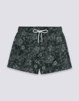 MEN'S SHORT SWIMSUIT WITH ELASTIC WAIST AND HIBI PAISLEY PRINT IN RECYCLED POLY