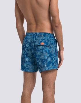 MEN'S SHORT SWIMSUIT WITH ELASTIC WAIST AND HIBI PAISLEY PRINT IN RECYCLED POLY