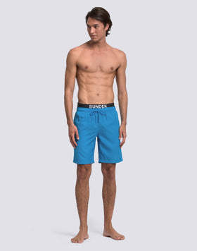 MEN'S LONG ELASTIC WAIST SWIMSUIT WITH LOGO ELASTIC