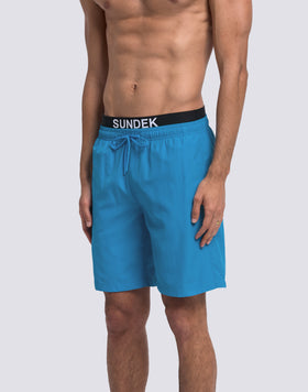 MEN'S LONG ELASTIC WAIST SWIMSUIT WITH LOGO ELASTIC
