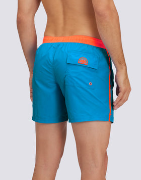 ICONIC TAFFETA ELASTICATED WAIST SHORT SWIMSHORTS WITH CONTRASTING PIPING