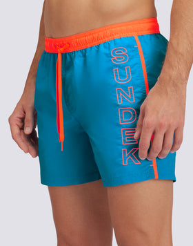 ICONIC TAFFETA ELASTICATED WAIST SHORT SWIMSHORTS WITH CONTRASTING PIPING