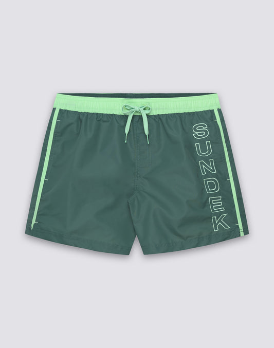 MEN'S SHORT SWIMSHORTS WITH ELASTIC WAIST IN ICONIC TAFFETA WITH CONTRAST PIPING