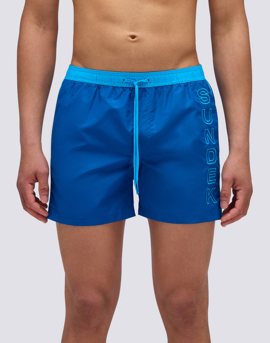 ICONIC TAFFETA ELASTICATED WAIST SHORT SWIMSHORTS WITH CONTRASTING PIPING