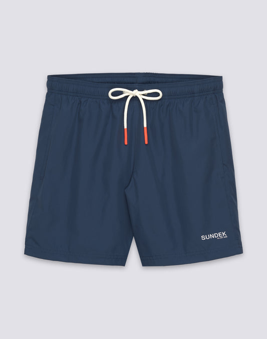 MEN'S MID-LENGTH ELASTIC WAIST SWIMSHORTS IN REPREVE® RECYCLED POLYESTER WITH TRICOLOR DETAIL