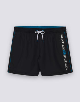 SHORT SWIMSHORTS WITH ELASTICATED WAIST AND CONTRASTING PIPING IN REPREVE® RECYCLED POLYESTER