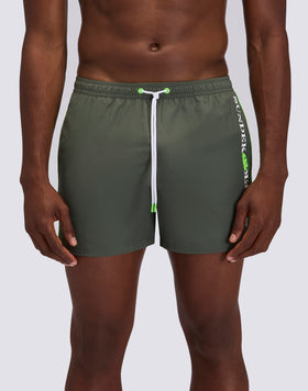 COSTUME DA BAGNO UOMO CORTO VITA ELASTICATA CON PIPING A CONTRASTO IN POLIESTERE RICICLATO REPREVE®