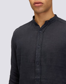 CHEMISE EN LIN TEINT EN PIÈCE AVEC COL MAO