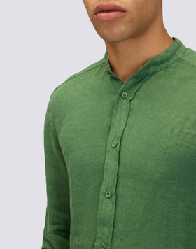 GARMENT DYED LINEN SHIRT WITH MANDARIN COLLAR