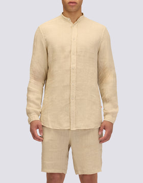 CAMICIA IN LINO IN TINTO CAPO CON COLLO ALLA COREANA