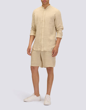 CAMICIA IN LINO IN TINTO CAPO CON COLLO ALLA COREANA