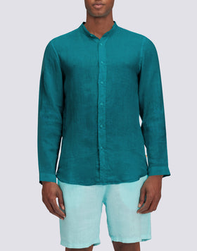 GARMENT DYED LINEN SHIRT WITH MANDARIN COLLAR