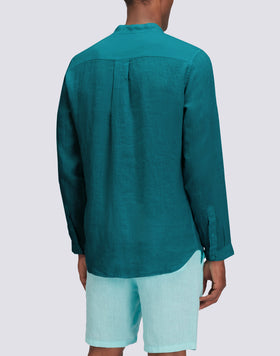 GARMENT DYED LINEN SHIRT WITH MANDARIN COLLAR