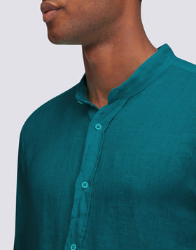 GARMENT DYED LINEN SHIRT WITH MANDARIN COLLAR