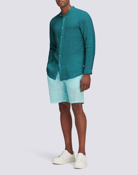 GARMENT DYED LINEN SHIRT WITH MANDARIN COLLAR