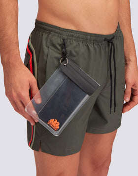 SWIM SHORTS WITH STRETCH FABRIC AND REMOVABLE POUCH