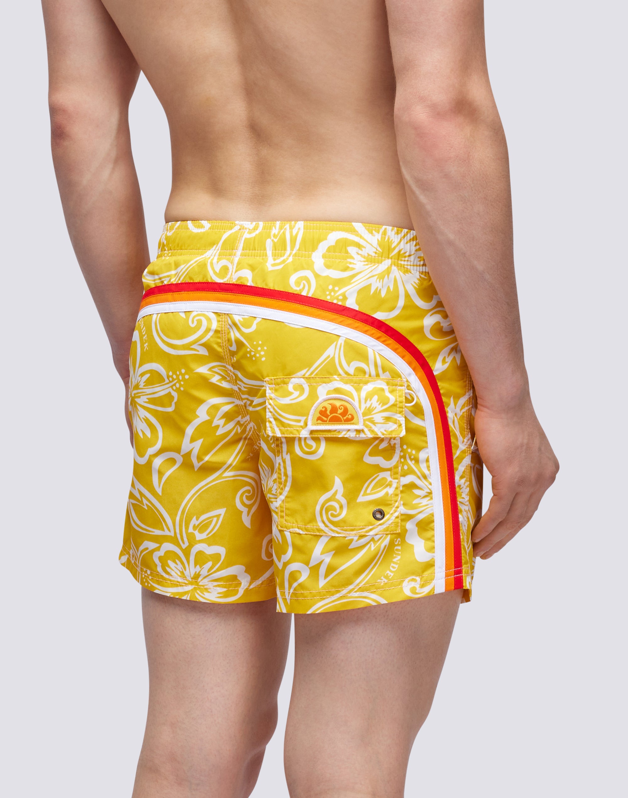 Sundek SHORT SWIMSUIT WITH ELASTIC WAIST ARCHIVE HIBISCUS PRINT