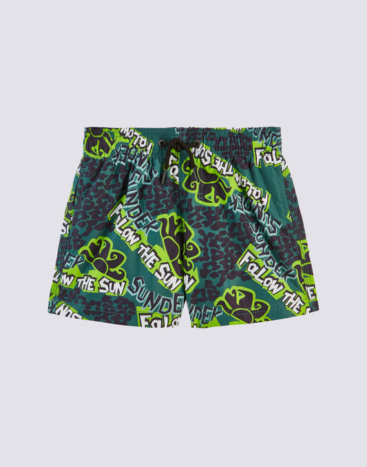 SHORT SWIMSUIT WITH ELASTIC WAIST WITH STONE AGE PRINT