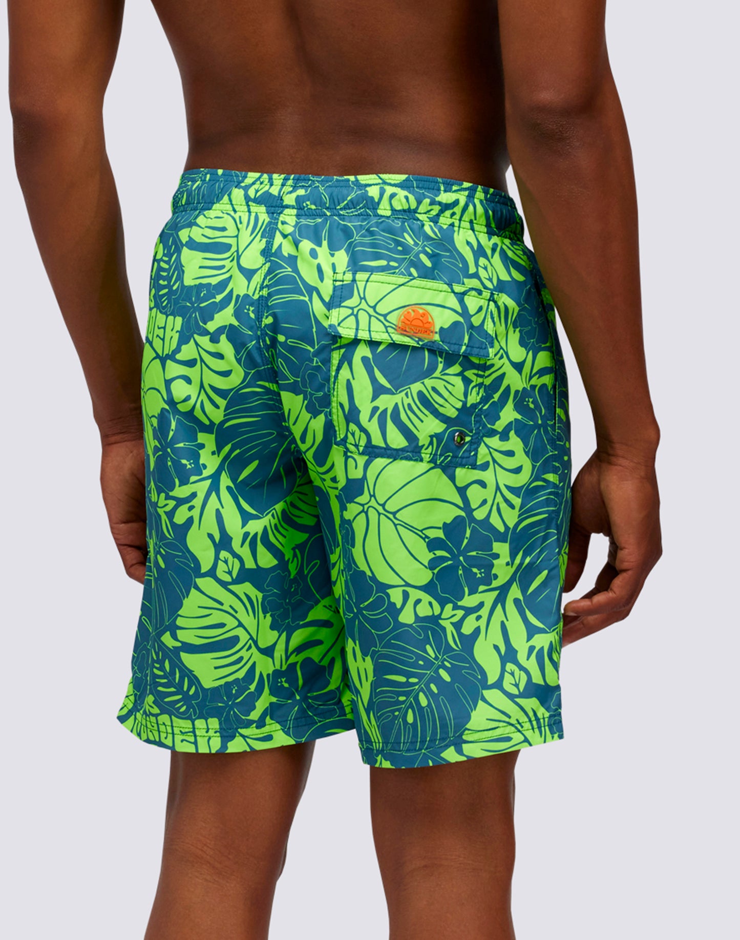 LONG SWIMSHORTS WITH ELASTIC WAIST LEAF POWER PRINT