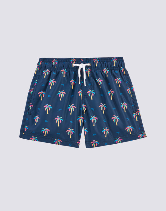 LIGHT POLY SHORT SWIMSHORTS WITH ELASTIC WAIST AND MINI PALM PRINT