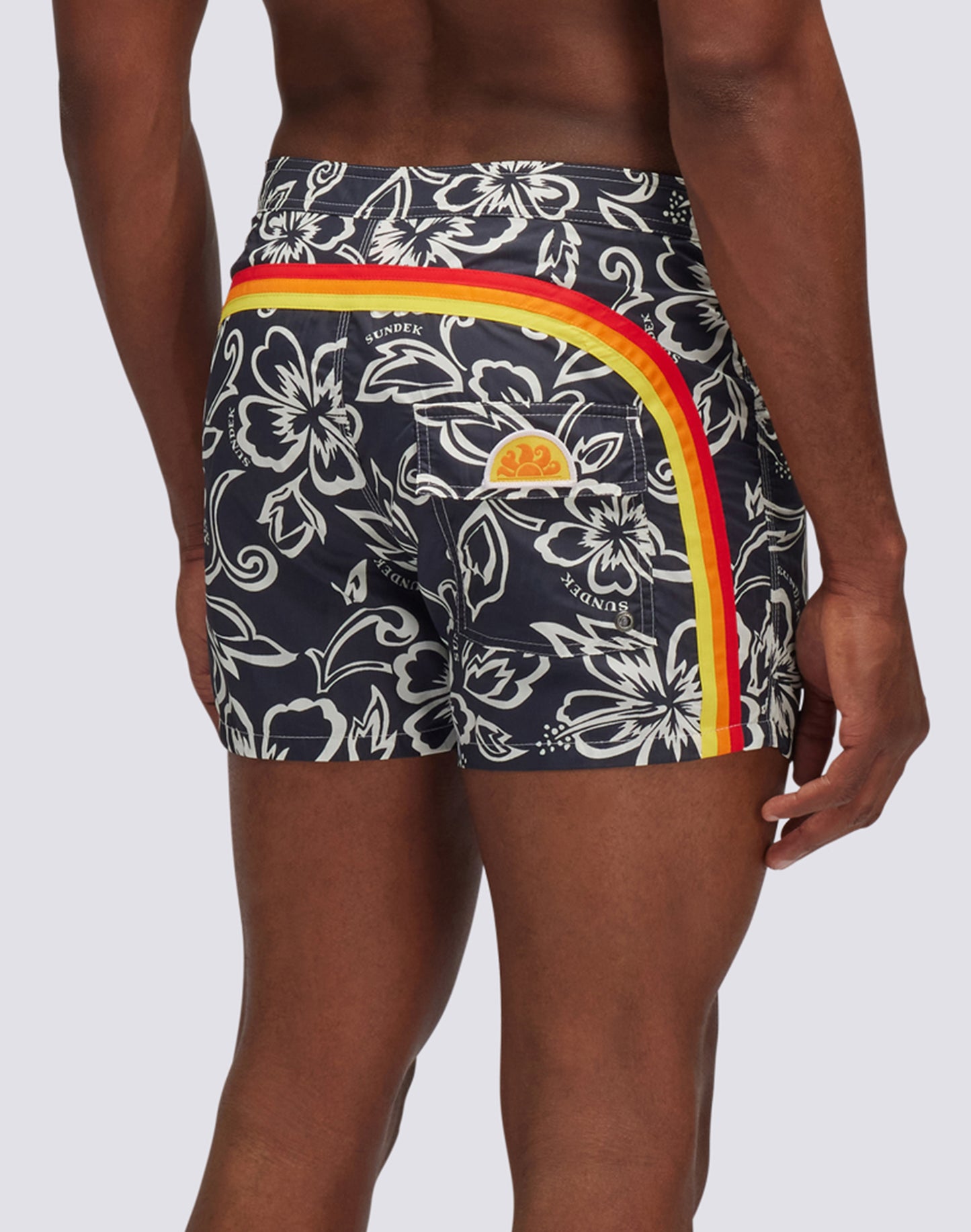 SHORT FIXED WAIST SWIMSHORTS ICONIC TAFFETA WITH VINTAGE PRINT