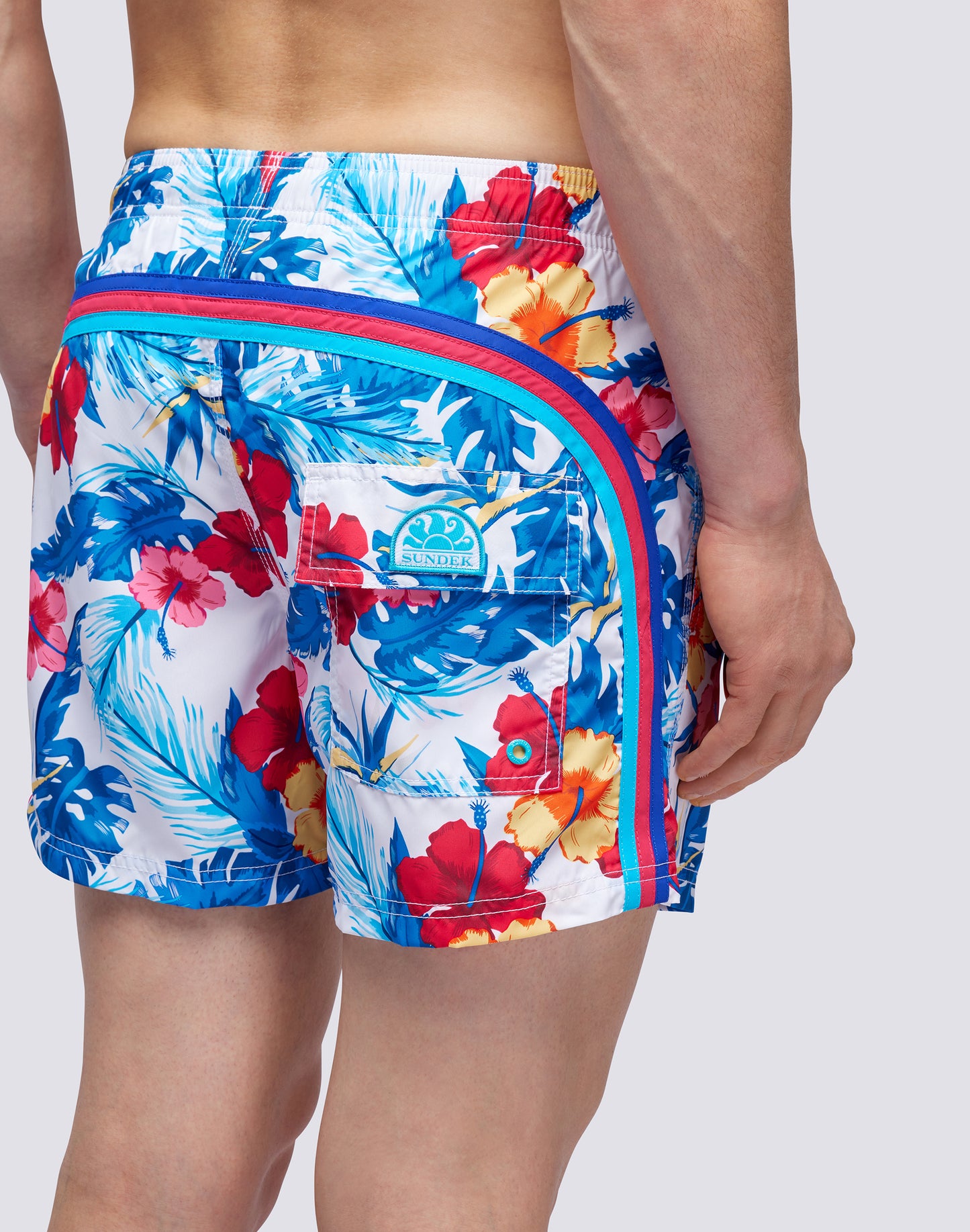 REPREVE® ELASTICATED WAIST SHORT SWIMSHORTS WITH MASTERPIECE PRINT