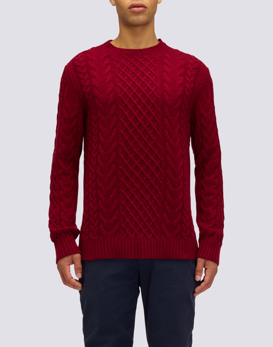 MEN'S CREW NECK SWEATER WITH CABLES IN MERINO WOOL AND CASHMERE